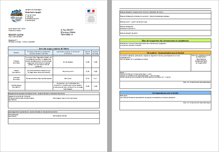 Bulletin type Education Nationale