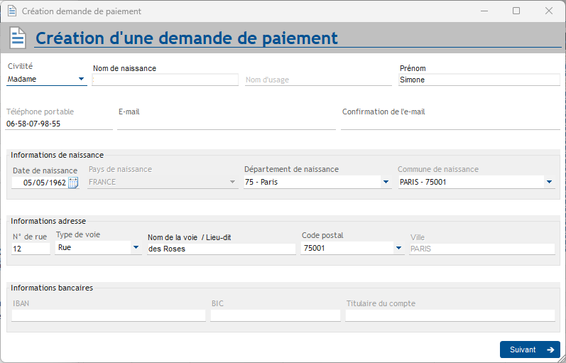 Fenêtre de création de compte Particulier